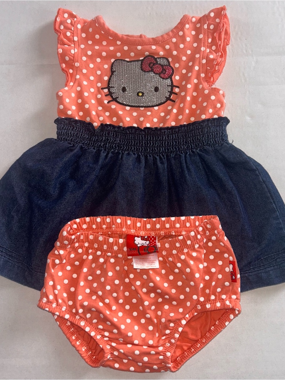 2013 Hello Kitty Coral & Navy Polka Dot Dress with Matching Bloomer